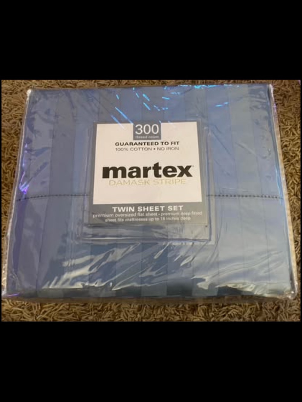 Martex Damask Stripe Twin Sheet Set in Faded Denim